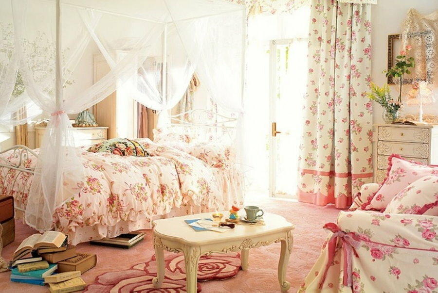 Interior of a nursery for a girl in pink tones