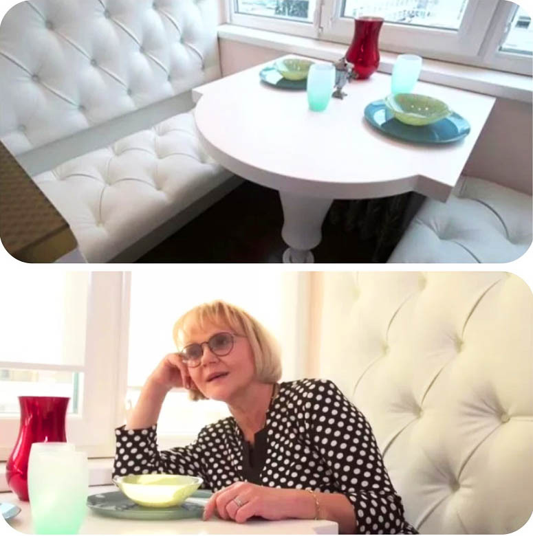 The dining area is quite small, but for Marina Dyuzheva and her husband, this is quite enough