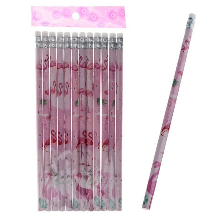 Svart blyertspenna med suddgummi HB Flamingo MIX