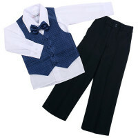 Komplet dla chłopca Rodeng (koszula, muszka, kamizelka, spodnie) niebieski, wysokość 92 cm