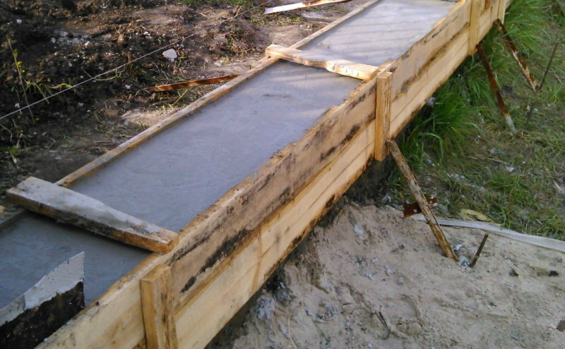 Wylewanie fundamentu betonowego w szalunku drewnianym