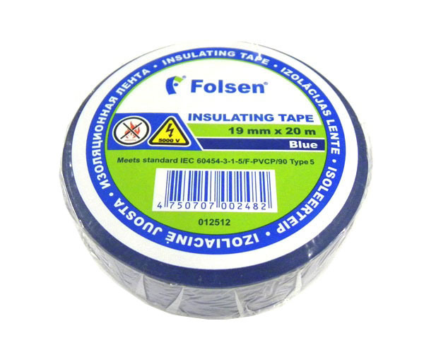 Isolerende tape 19 mm * 20 m blå flammeslukkende (Folsen) 012512