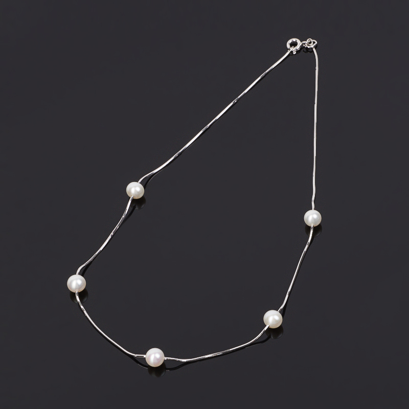 Cuentas blanco perla (cadena) 7 mm 40 cm (plata 925 pr. Rodir. blanco)