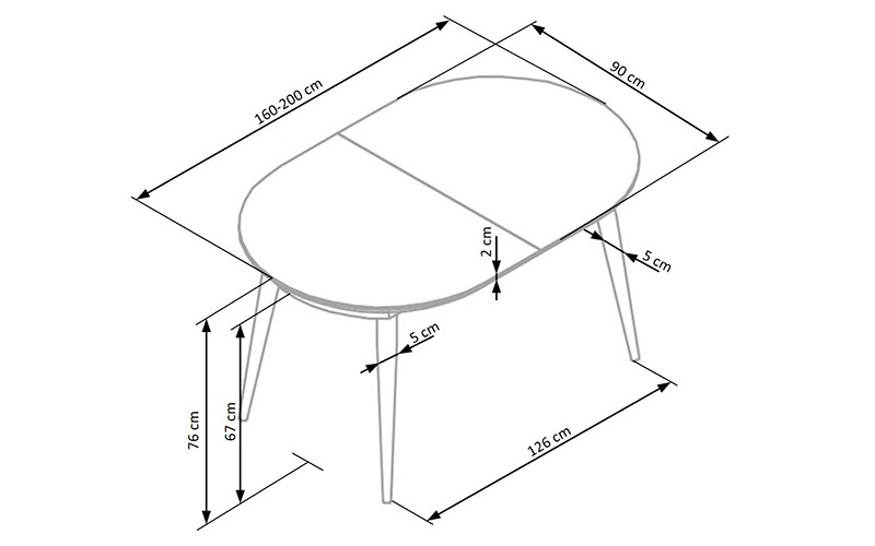 Oval spisebord i top