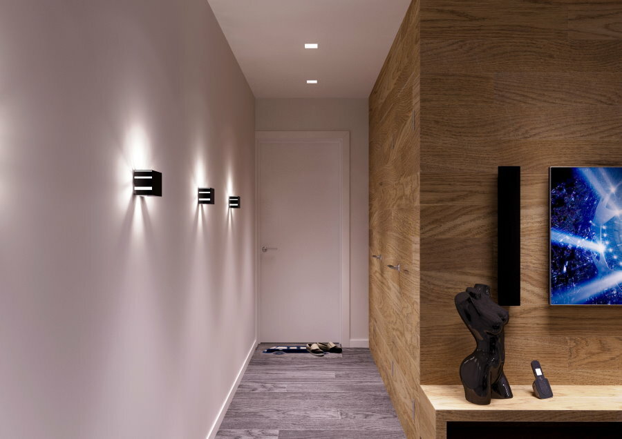 Vägglampor i korridoren i minimalistisk stil