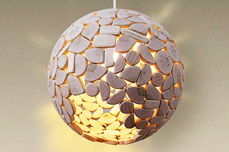 A ceiling lamp made of pieces of juniper, when heated, releases pleasantly smelling antiseptic substances