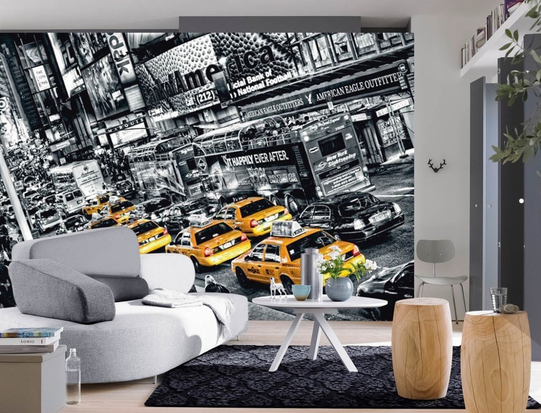 Papel de parede fotográfico com carros no interior