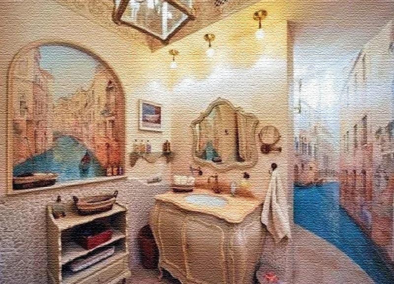 Ylelliset seinämaalaukset kylpyhuoneessa näyttävät erittäin realistisilta