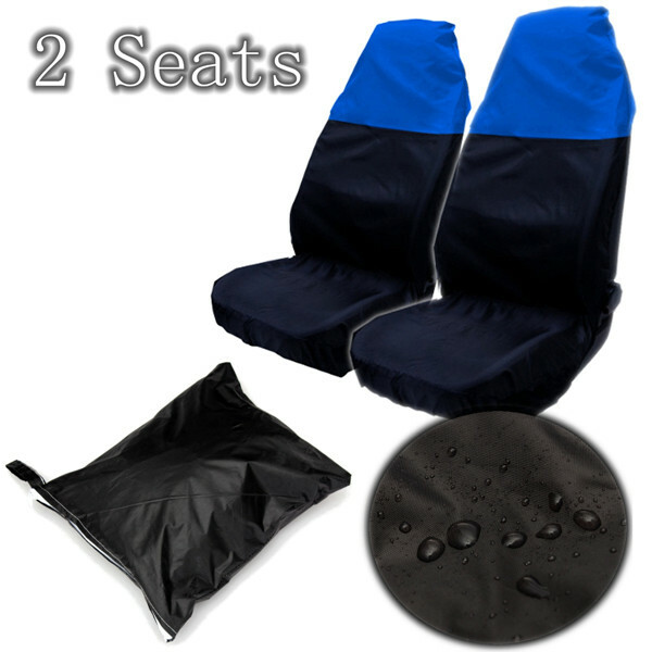 כיסויי מושבים קדמיים שחורים + כחולים לרכב עמיד למים אוניברסלי