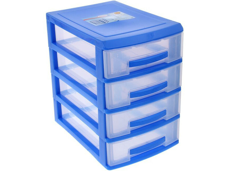 Mini chest of drawers Rossplast 4 tiers Dark Blue-Transparent