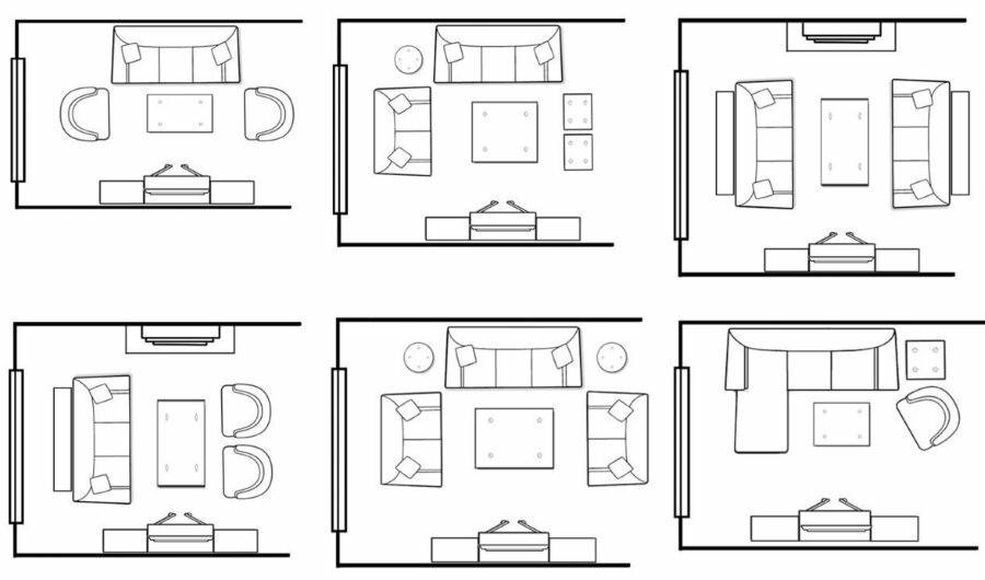Plan voor de juiste opstelling van meubels in de woonkamer