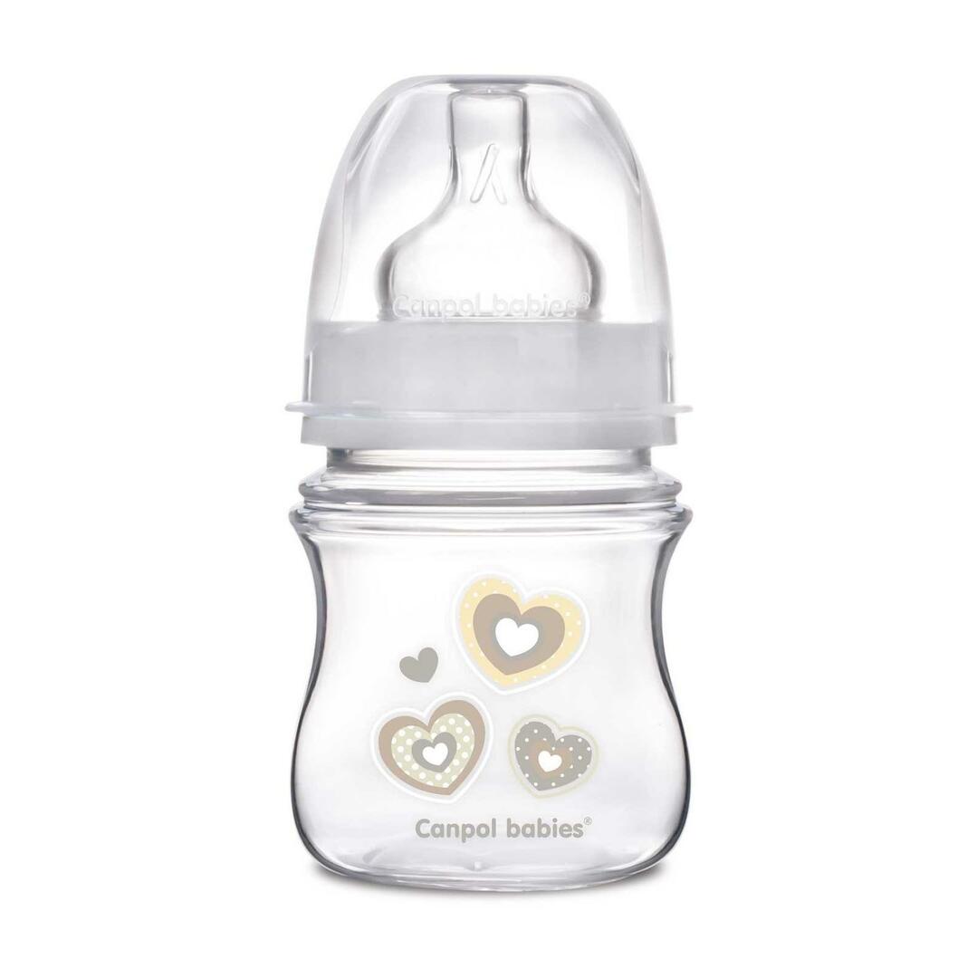 בקבוק תינוק נולד Canpol EasyStart, פה רחב, אנטי קוליק, PP, 0+ חודשים, 120 מ" ל, 35/216, לבן