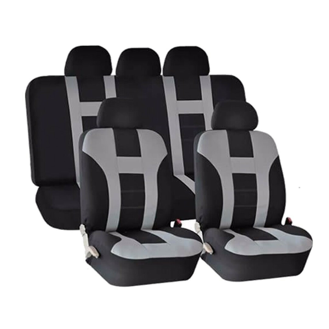 מושב רכב אוניברסלי כולל מגינים אחוריים קדמיים, 9 יח ', סט אפור לכביסה # ושחור