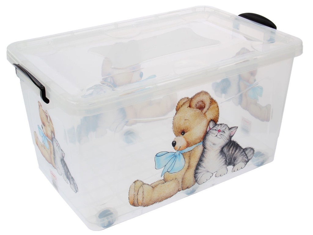 Storage container Rossplast 50L Teddy Bear and Kitten Transparent