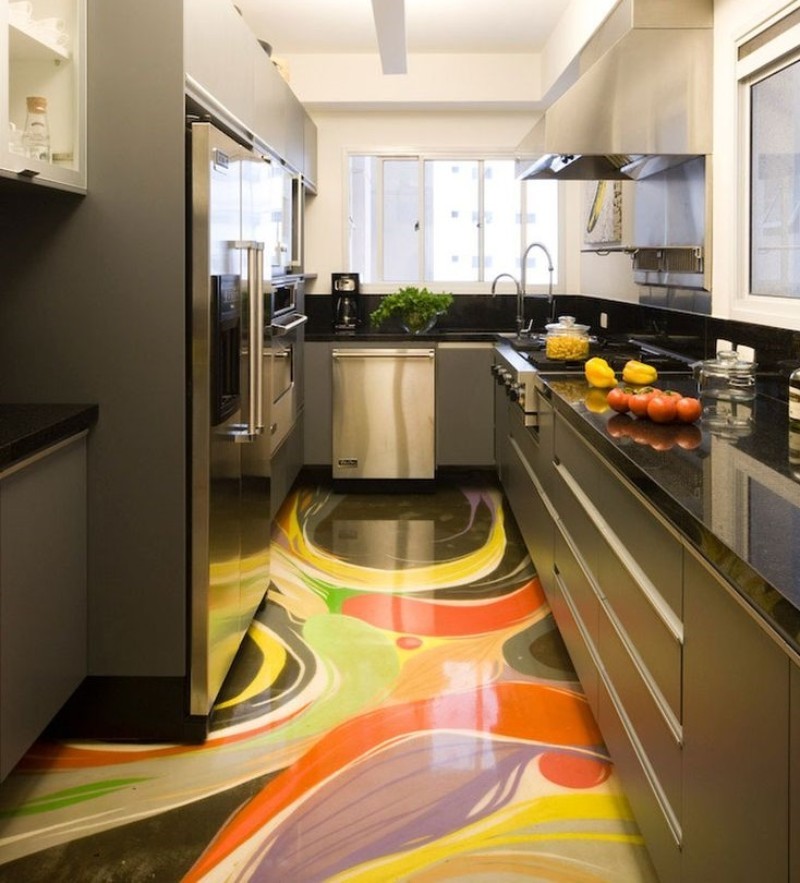 Bright köögi põrandale kaasaegse stiili