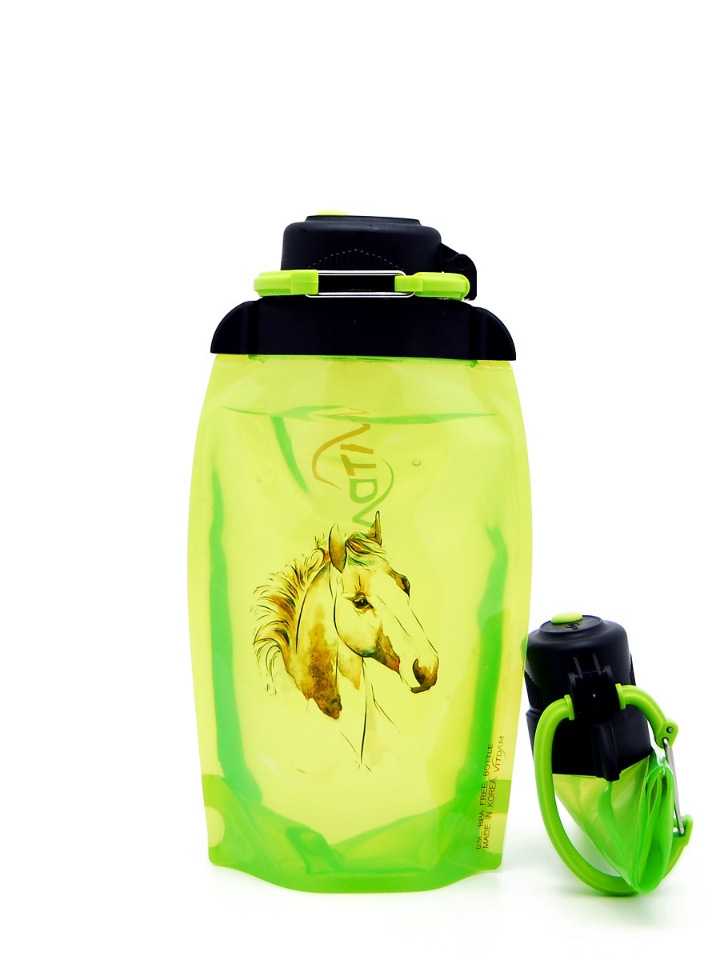 Botella ecológica plegable, amarillo-verde, volumen 500 ml (artículo B050YGS-613) con imagen