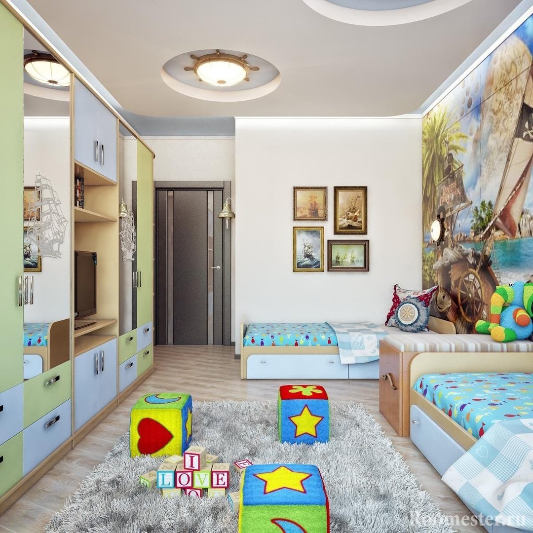 Design bērna istabu diviem bērniem