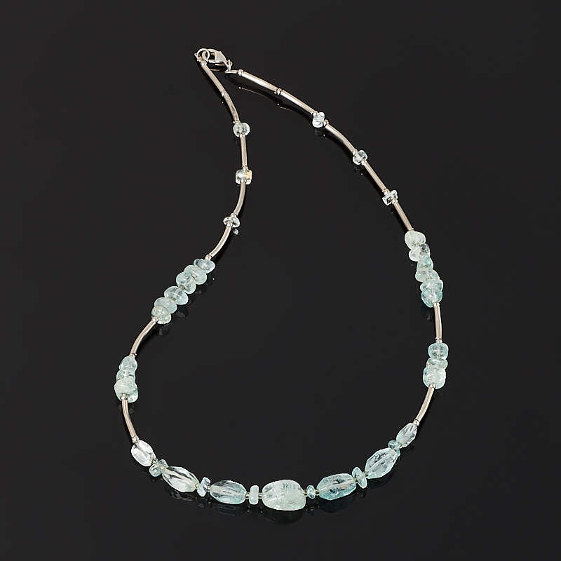Korálky akvamarín (bij. zliatina) (náhrdelník) 48 cm