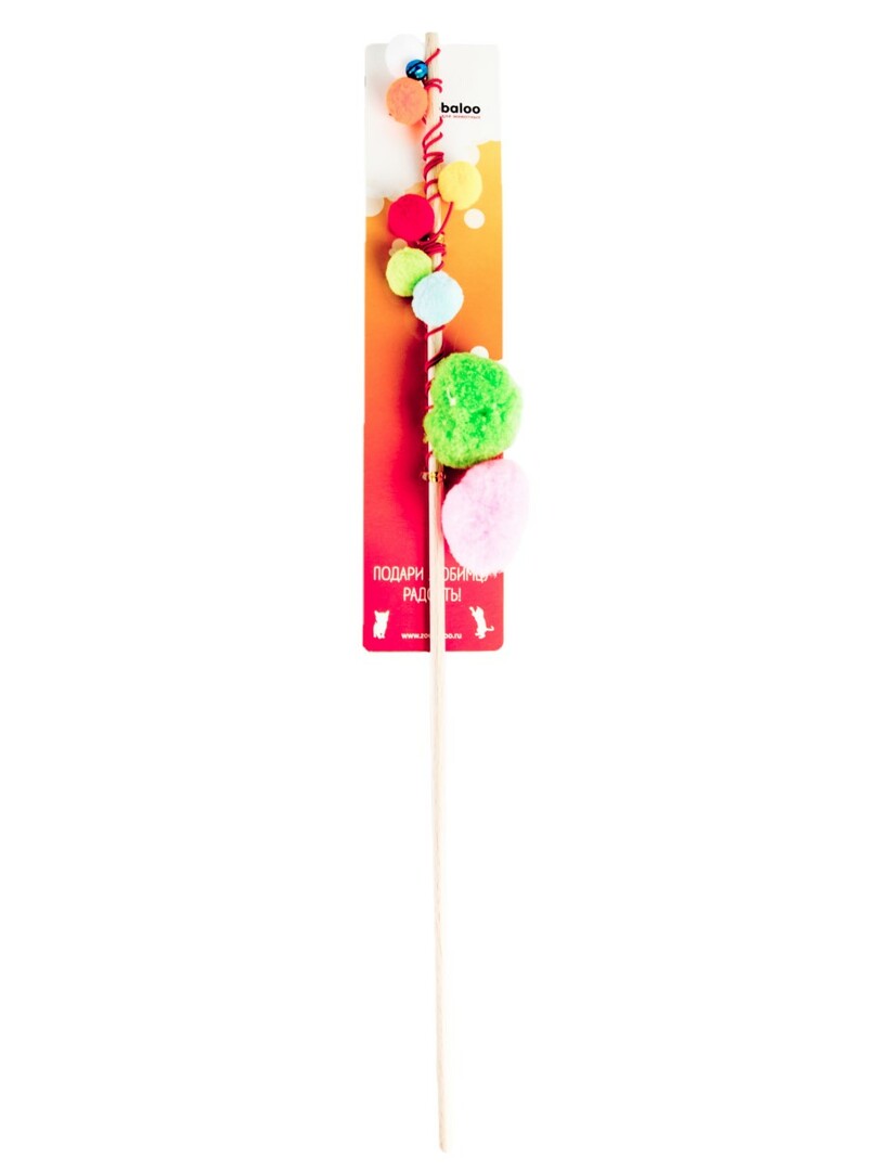 Toy for cats Zoobaloo Teaser, bamboo puffs on a stick, 60 cm