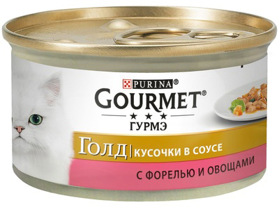 Vådfoder til katte Gourmet Guld bidder i sovs med ørreder og grøntsager til 0,085 kg