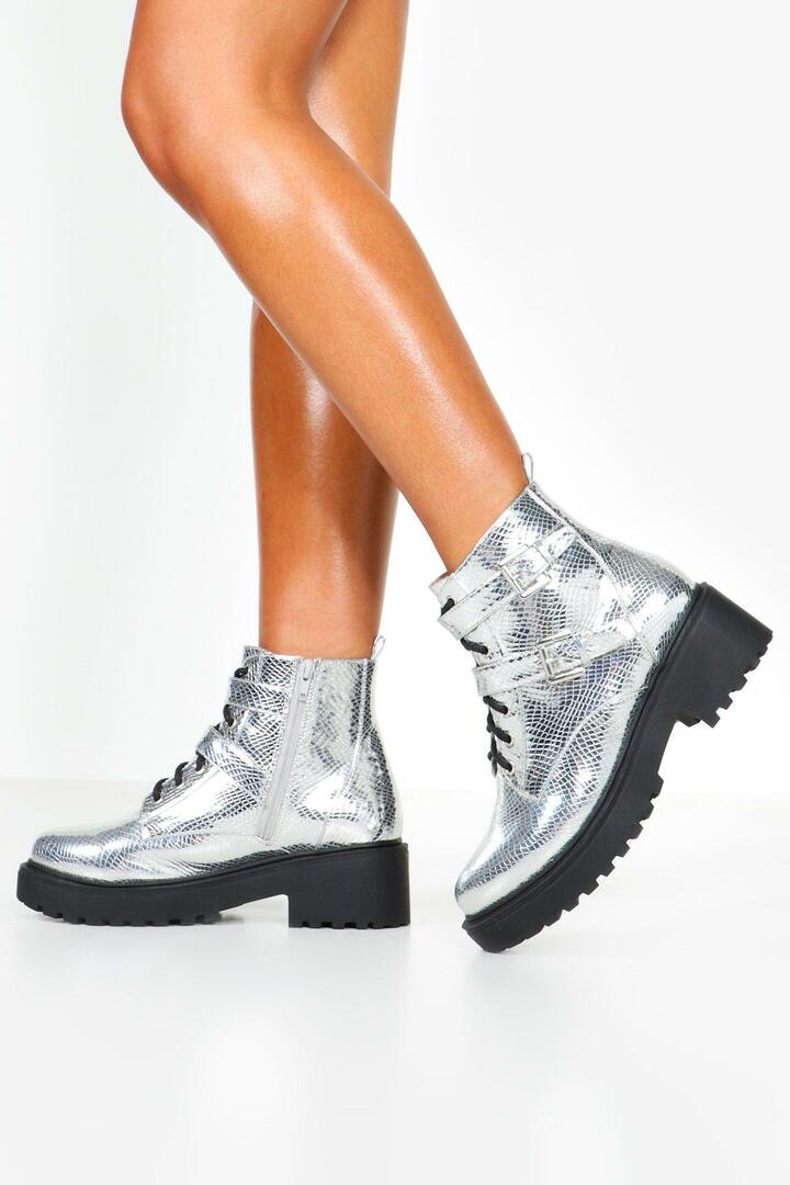 Metallic Silver Chunky Mountain Boots