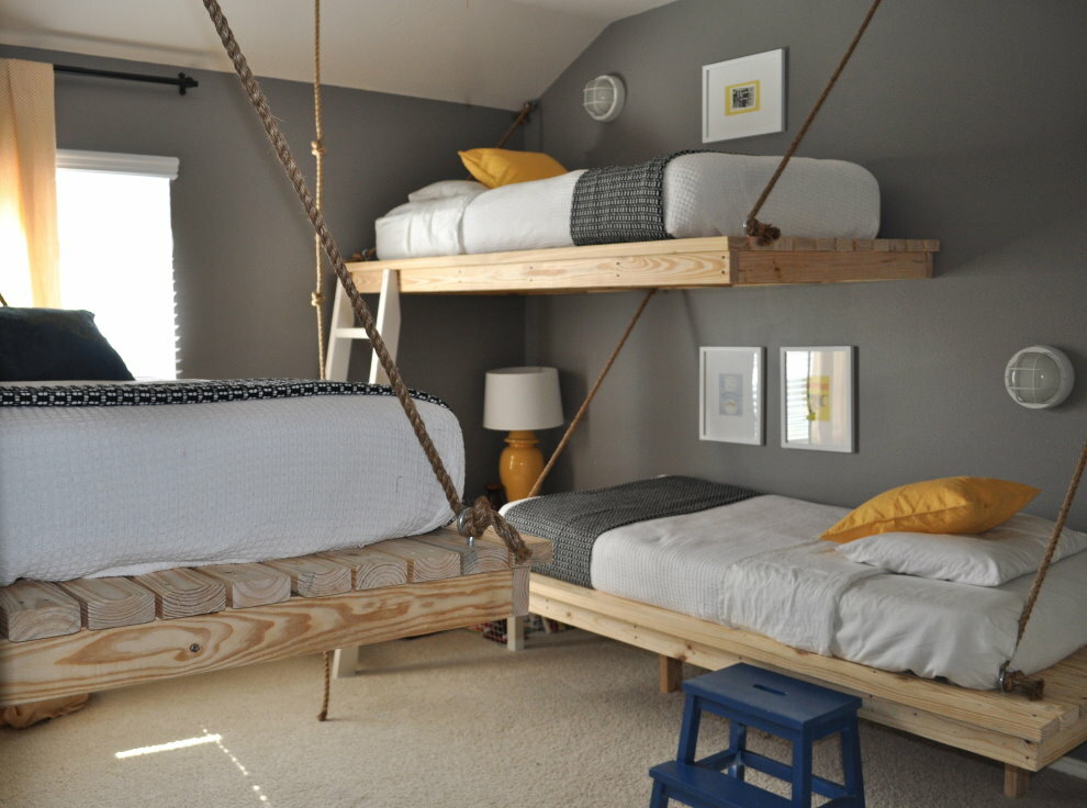 Children's beds made of wooden boards