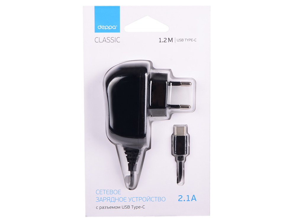 Wall charger Deppa USB Type-C, 2.1A, black
