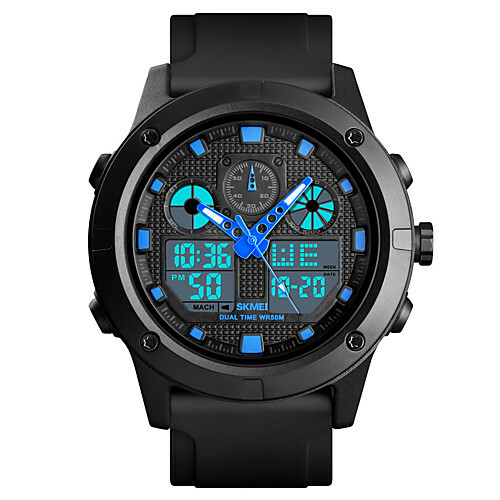 Vīrs. Militārais pulkstenis Digitālais silikona melns 50 m armijas modinātāja hronometrs Analogs -digitālais āra mode - melns zils Viena gada akumulatora darbības laiks