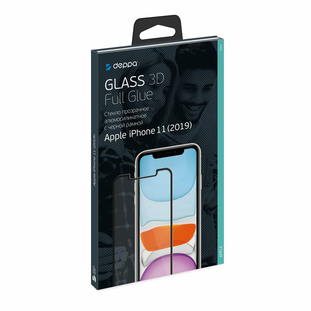 Schutzglas 3D Deppa Full Glue kompatibel mit Apple iPhone 11 (2019), 0,3 mm, schwarzer Rahmen