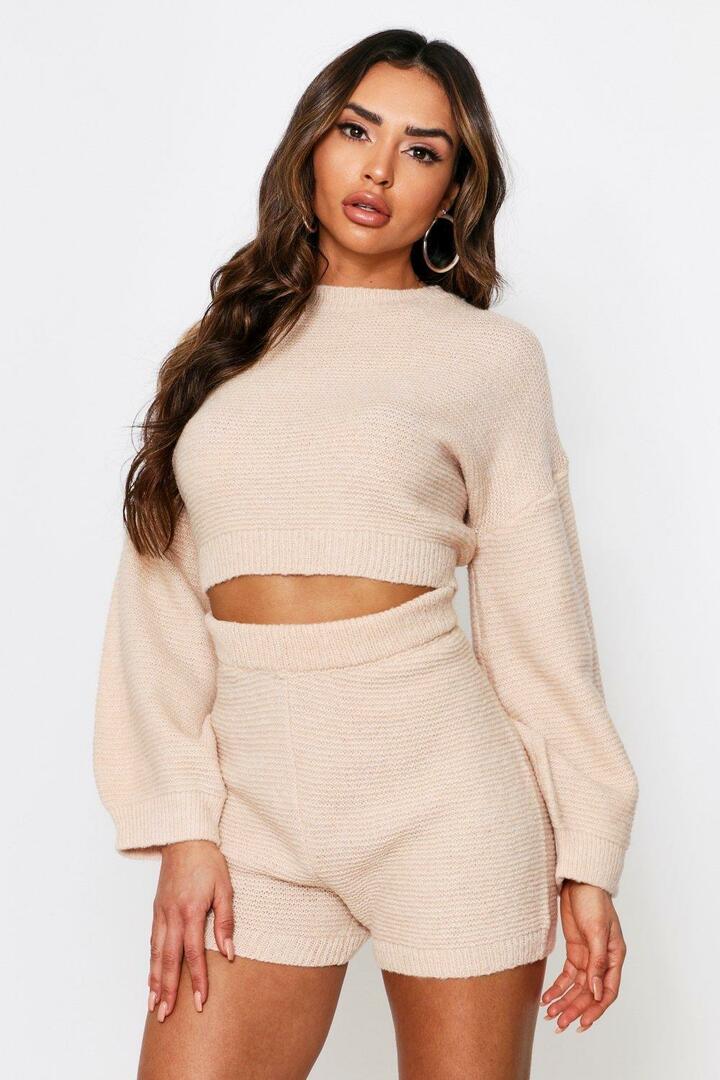 Cropped homewear set with voluminous sleeves in soft fluffy knit