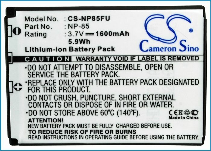 Batterie CameronSino pour FujiFilm FinePix SL240, Toshiba Camileo X200 (NP-85) 1600mAh