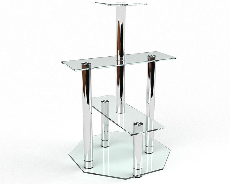 En combinación con el vidrio, el acero inoxidable se suele utilizar como soporte.