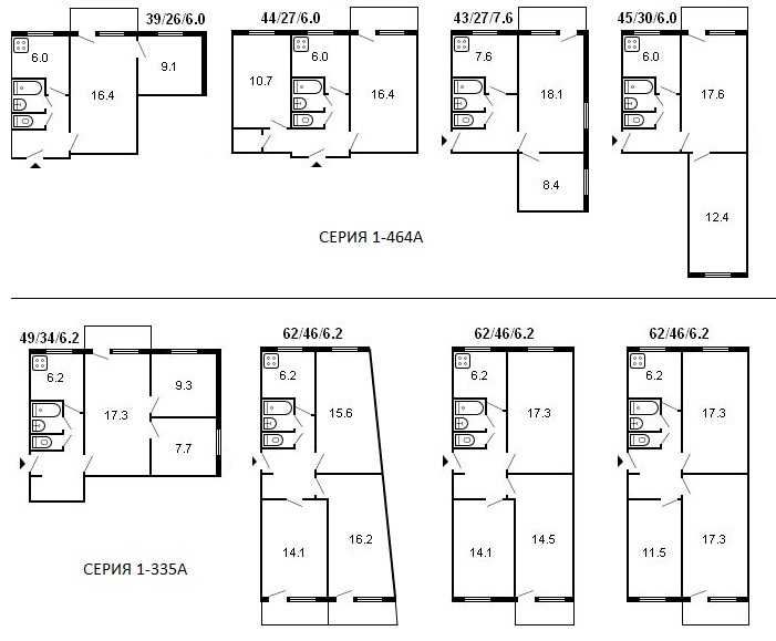 Layouts of three-room brezhnevok in panel houses