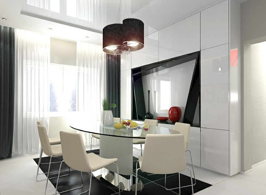 The abundance of gloss in the interior of a high-tech style apartment