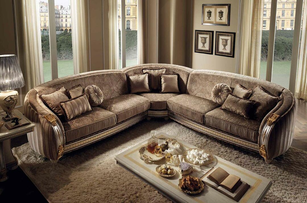klasikinio stiliaus sofa svetainėje