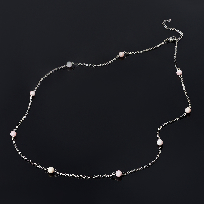 Beads opal pink (bij. alloy, steel chir.) (chain) long cut 6 mm 75 cm (+7 cm)
