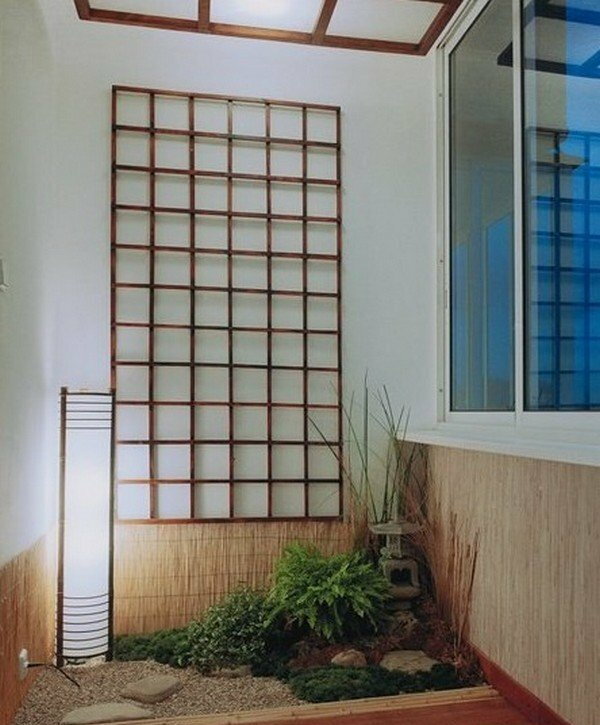 Klein balkonontwerp in Japanse stijl
