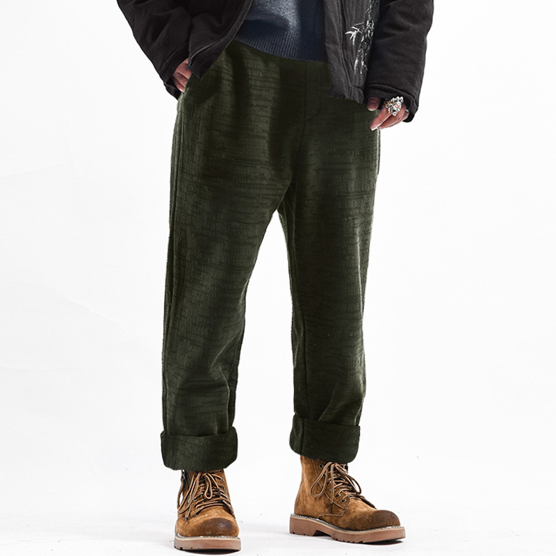 Pánské kalhoty s rovnými nohavicemi a elastickým pasem s tlustým fleecem