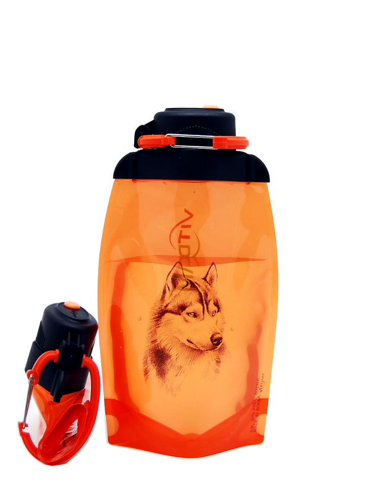 Skladacia ekologická fľaša, oranžová, objem 500 ml (článok B050ORS-1303) s obrázkom