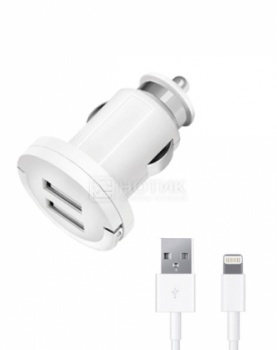 Car charger Deppa Ultra 11256, MFI for Apple with Lightning connector (8-pin), 2xUSB, 3.4А, White
