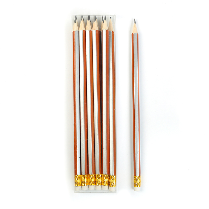 Ceruzka h / g so šesťhranným telom na gumu HB Pruhy sivej s oranžovou