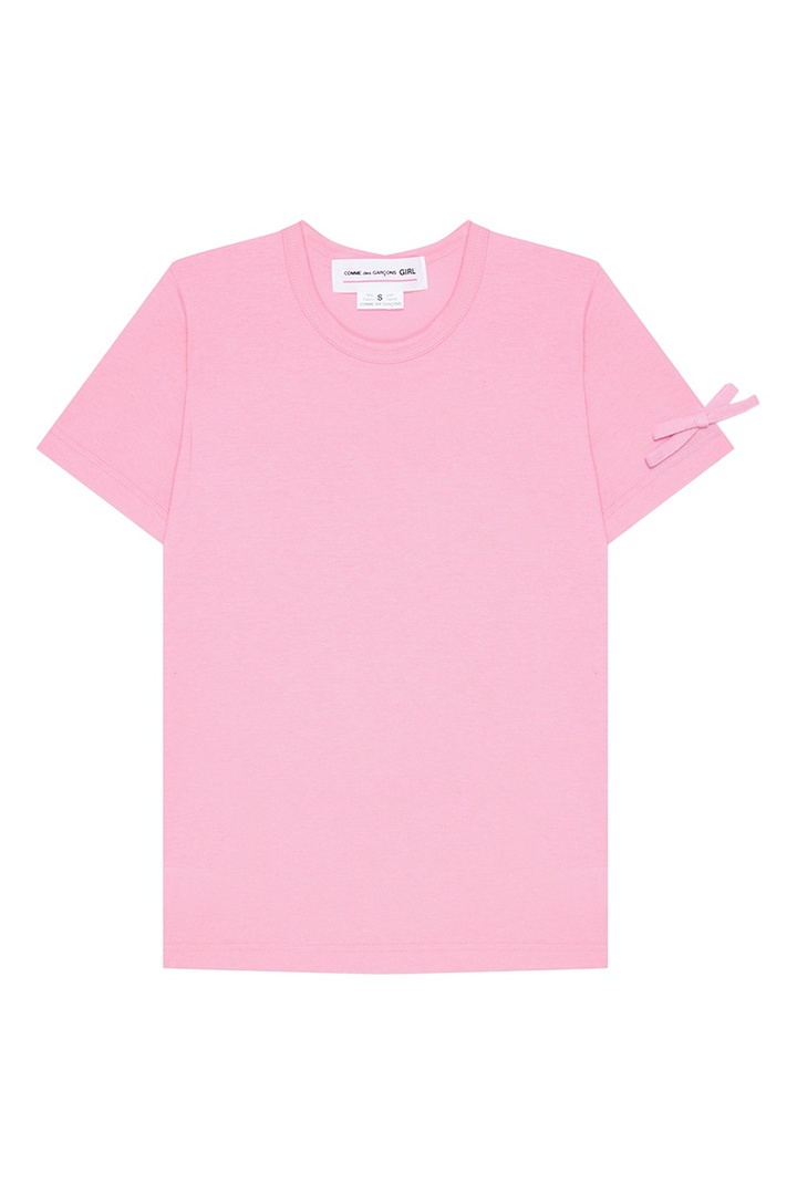 T-shirt rosa con fiocchi sulle maniche