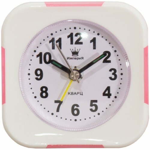 Stalinis laikrodis žadintuvas baltas kvadratas su rožiniais įdėklais 4501061