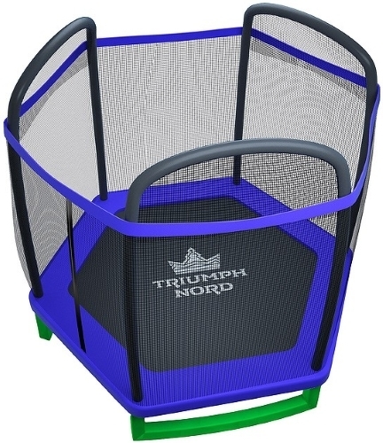 Trampolin Triumph Nord Junior med 215 cm mesh, svart / blå / grön