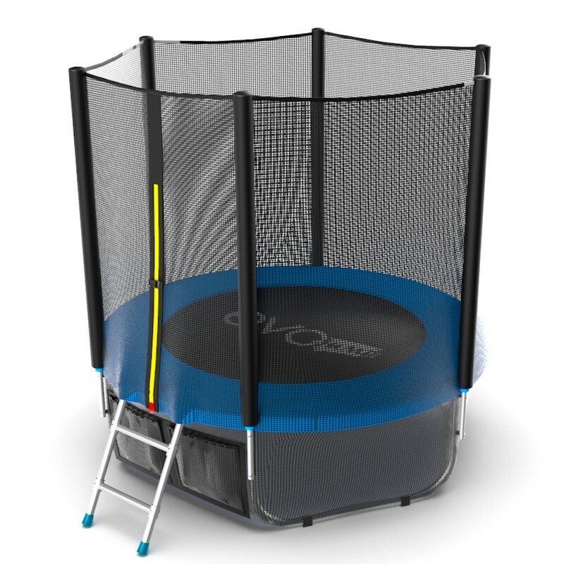 Trampolim com malha externa e escada EVO Jump Externo 6 pés + rede inferior, azul