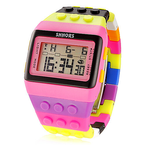 Female Electronic Clock Square Clock Digital Alarm Calendar Stopwatch Digital Ladies Pendants Fashion - Pink / LCD Screen