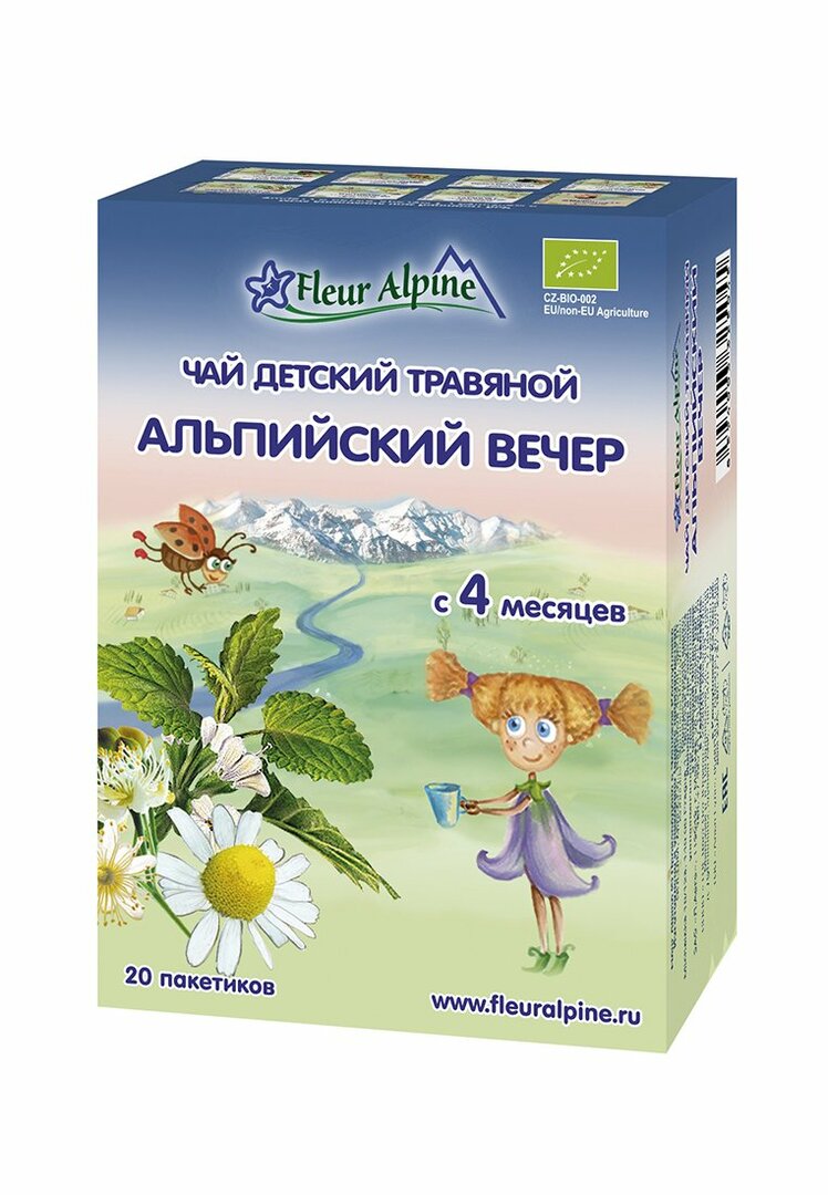 Lasten yrttitee luomualpineilta, pakkaus (20 kpl 1,0 g / kpl) Fleur Alpine