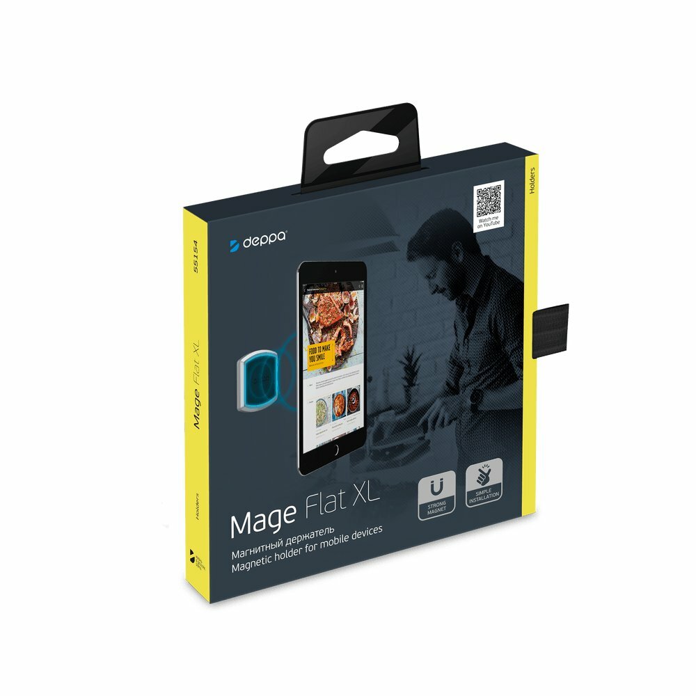 Universal magnetisk holder Deppa Mage Flat XL til smartphones og tablets, 3M mount, sort