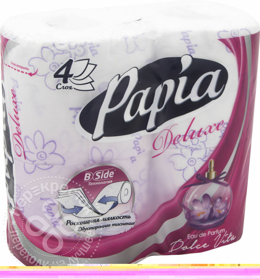 Papia Deluxe Dolce Vita tualetinis popierius 4 ritinėliai 4 sluoksniai