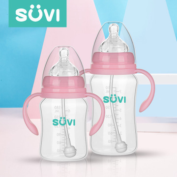 בקבוקי תינוקות PP בקליבר רחב עם ידית קש נגד גזים, תינוק תינוקות, בקבוק פלסטיק מיוחד